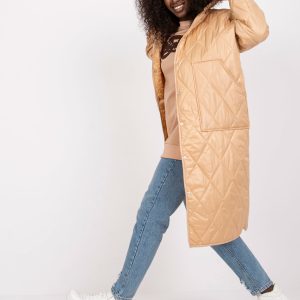 Beige long quilted jacket with hood Maule RUE PARIS