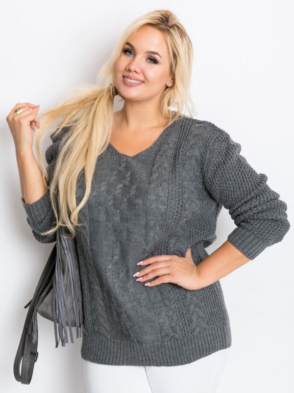 Dark Grey Plus Size Sweater Flower