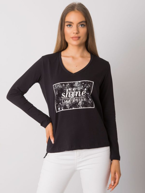 Alix Black Cotton Long Sleeve Blouse