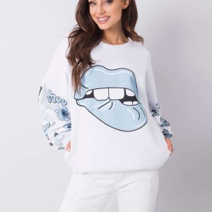 White and blue sweatshirt with print Mouth RUE PARIS