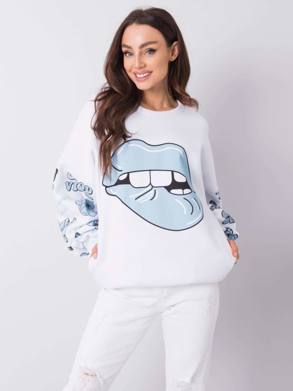 White and blue sweatshirt with print Mouth RUE PARIS