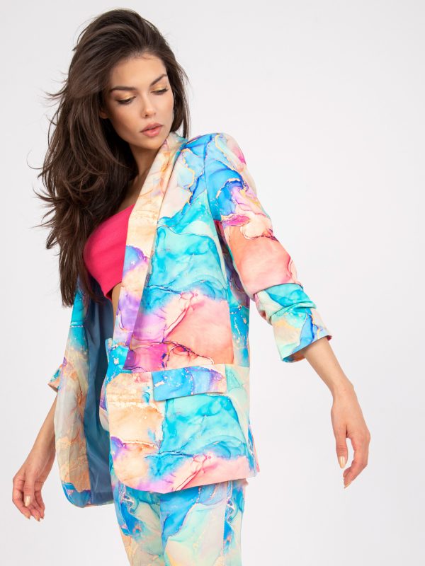 Blue Women's Colorful Pattern Blazer