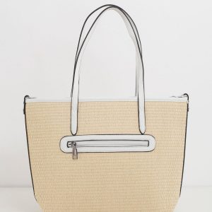 Beige and white braided handbag