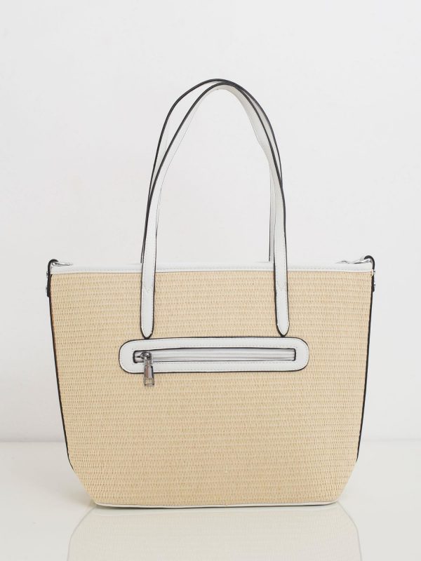 Beige and white braided handbag