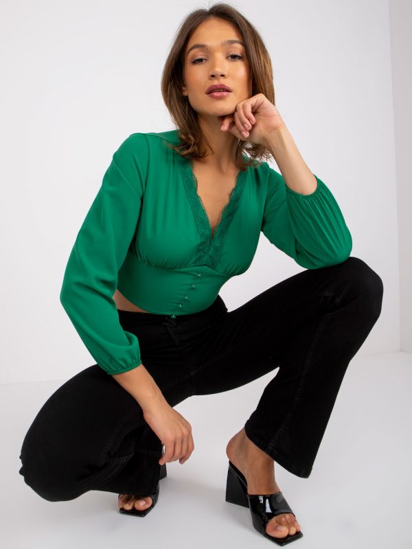 Green V-neck blouse Agathe