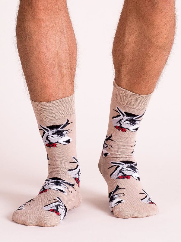 Beige men's socks with print