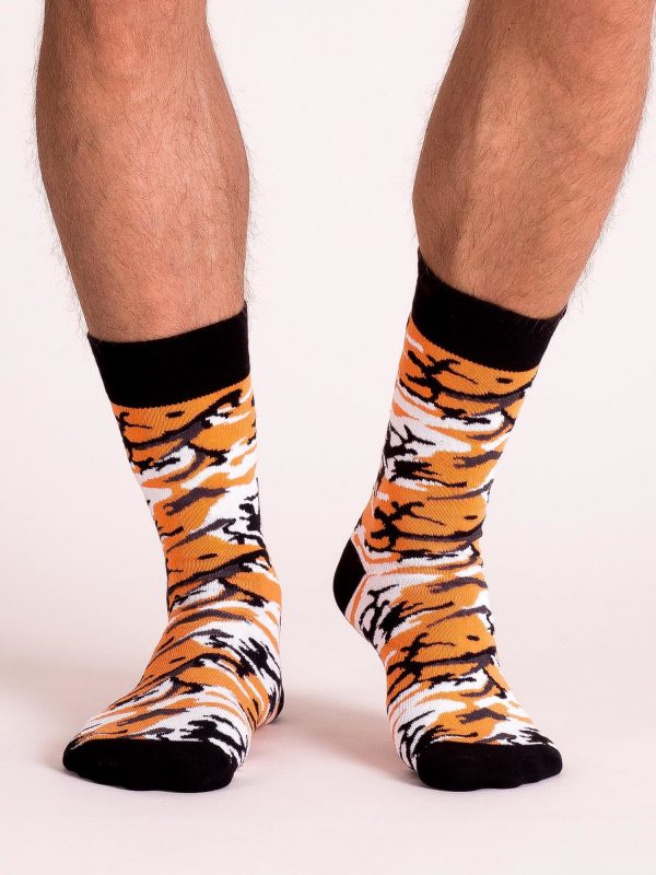 Black and orange men's camouflage socks