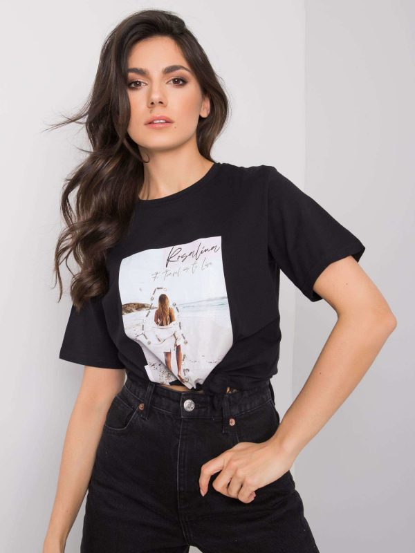 Black T-shirt with travel print