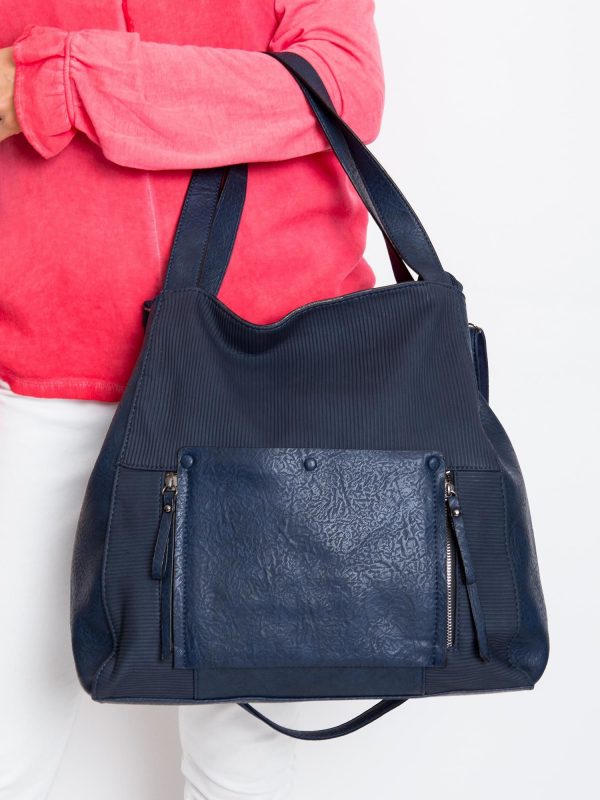 Navy blue large eco leather bag