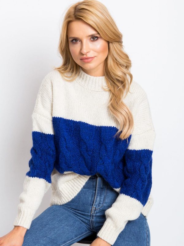 RUE PARIS Ecru-cobalt sweater Ruffle