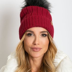 Burgundy winter hat with pompom