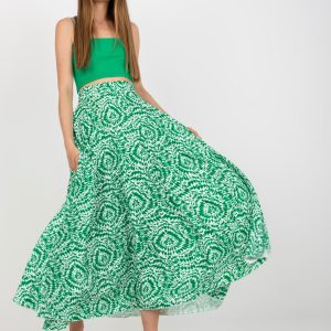 White and green maxi skirt flared in patterns RUE PARIS