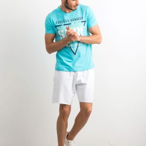 Light Blue Cotton Printed Men's T-Shirt