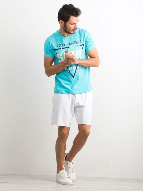 Light Blue Cotton Printed Men's T-Shirt