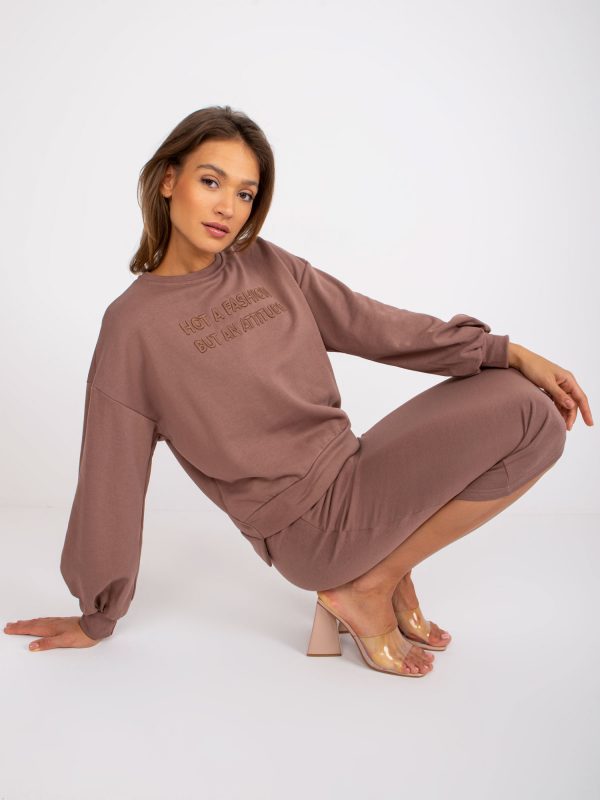 Light brown sweatsuit set with midi skirt by Louisa