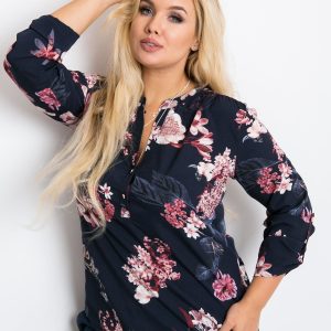 Navy blue plus size blouse Spring