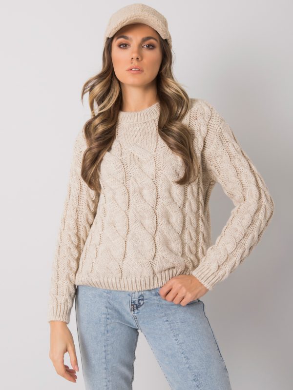 Light beige women's sweater with braids Florianna RUE PARIS