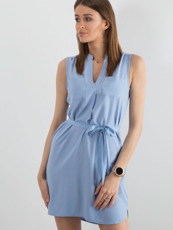 Blue women's dress with belt