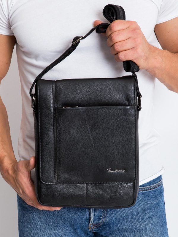 Black Rectangular Men's Leather Bag