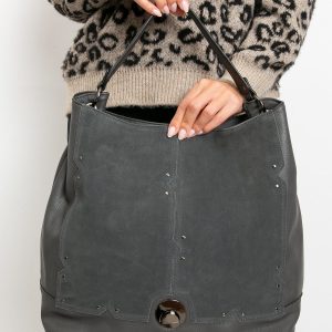 Grey imitation leather handbag