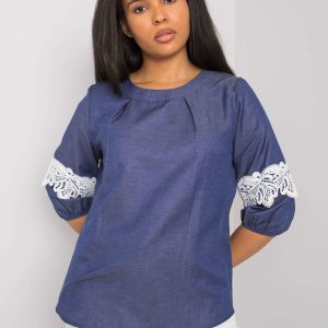 Blue Plus Size Cotton Blouse Pina