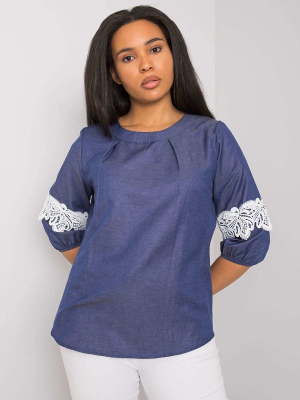 Blue Plus Size Cotton Blouse Pina