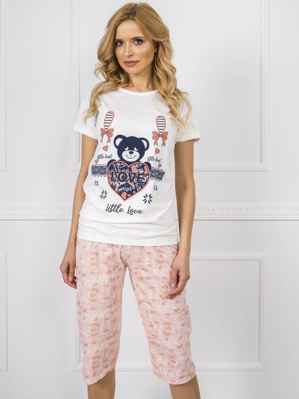 White and Peach Print Pyjamas