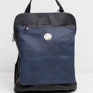 Black and navy blue faux leather backpack