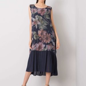 Navy blue dress with flowers Olympia