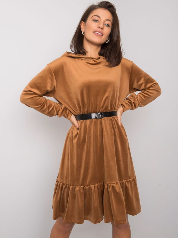 Camel velour dress with Casablanca belt