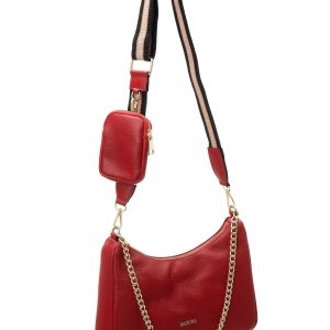 Red leather shoulder bag BADURA