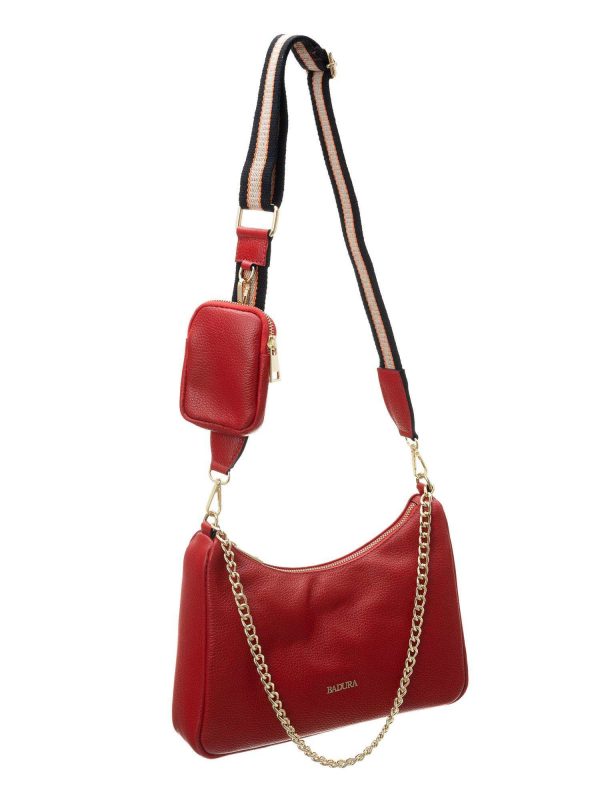 Red leather shoulder bag BADURA