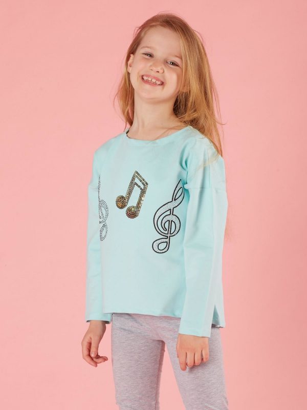 Mint girl blouse with musical applique