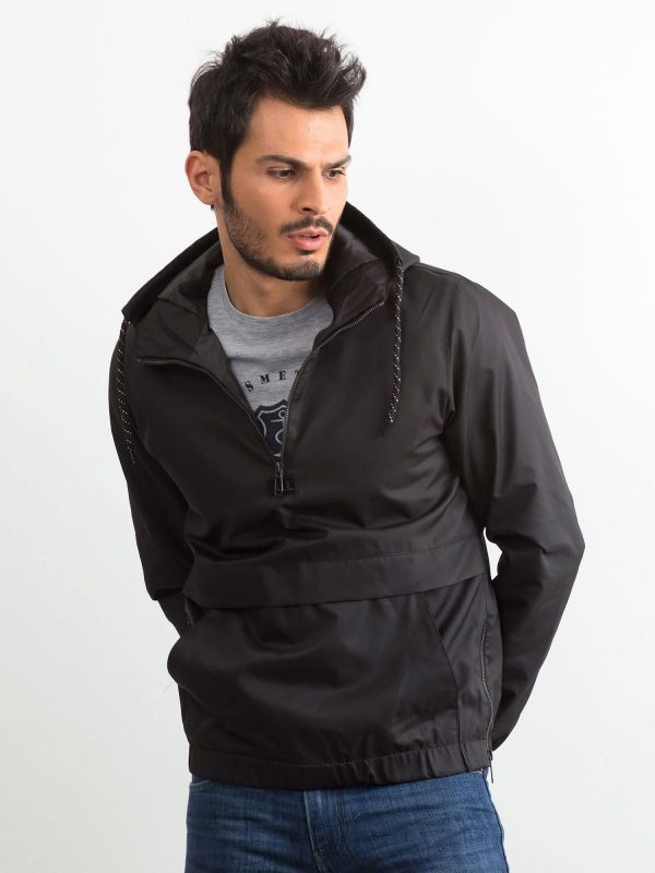 Men's Black Hooded Windbreaker Jacket