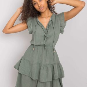 Khaki dress with ruffles Melbina OCH BELLA