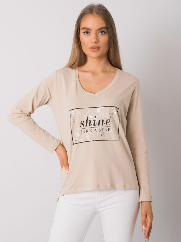 Alix Beige Cotton Long Sleeve Blouse