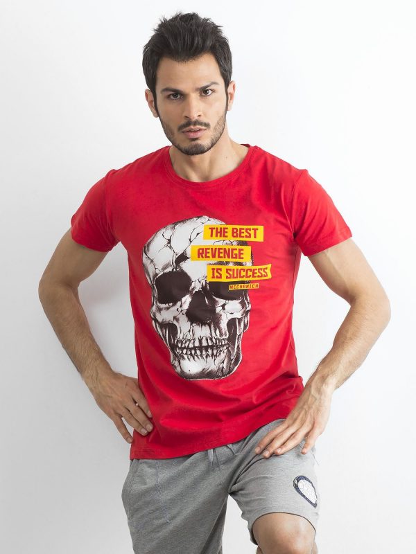 Men's Red Cotton T-Shirt with Print