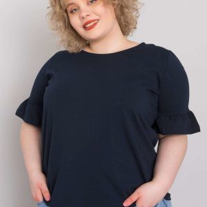 Navy Blue Plus Size Cotton Blouse Yareli