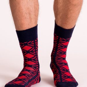 Navy Blue and Red Patterned Men's Socks