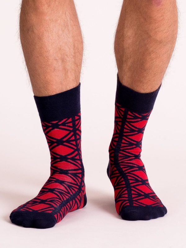 Navy Blue and Red Patterned Men's Socks