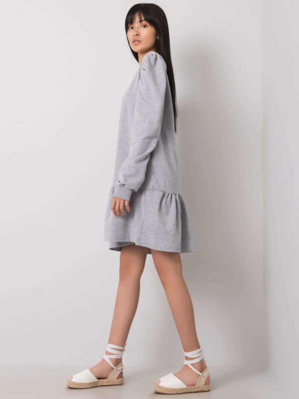 Grey Melange Neah Ruffle Sweatshirt Dress