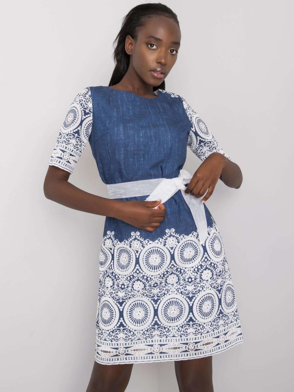 Navy blue dress with belt Lidija