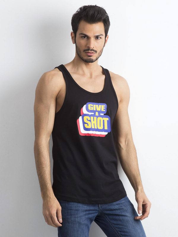 Black Men's Sleeveless Printed T-Shirt