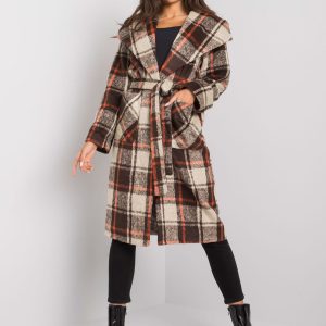 Beige and brown plaid coat Mouna