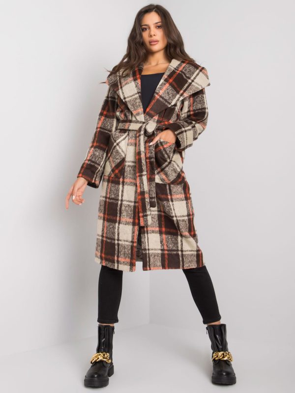 Beige and brown plaid coat Mouna