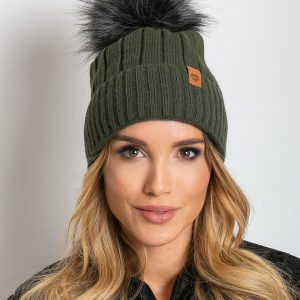 Khaki winter hat with tassel