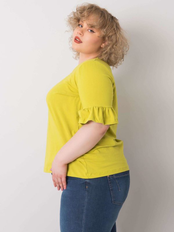 Light green plus size blouse with frills on Yareli sleeves