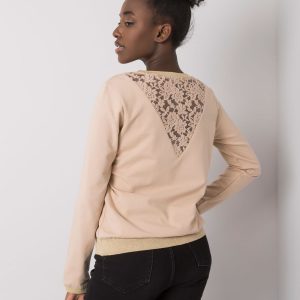 Beige Cotton Sweatshirt with Trinny Lace