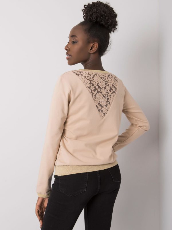 Beige Cotton Sweatshirt with Trinny Lace