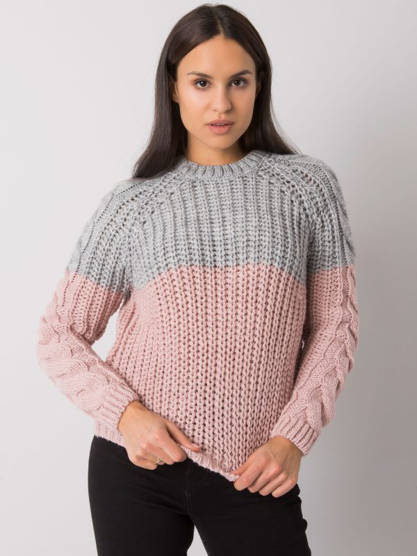 Grey-pink knitted sweater for women Bergerac RUE PARIS